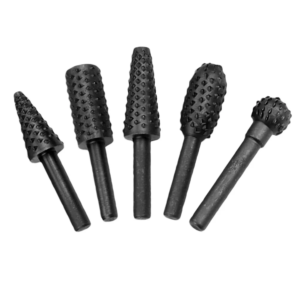 5pcs Wood Rasp File Drill Bits 1/4'' 6mm Shank Rotary Burr Set For