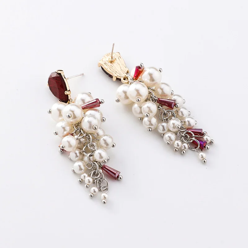 Korean Earring Simulated Pearl Beads String Aretes Long Drop Earrings for Women Girl Party Earrings Gifts Crystal Design Earring (11)