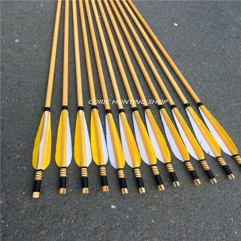 

12pcs archery Yellow & white feather 28-32inch handmade wooden arrow hunting outdoors