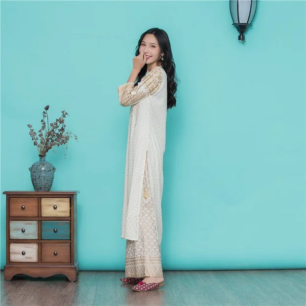 Женский этнический стиль набор с принтом хлопок Индия платье три четверти рукав костюм леди топ и брюки