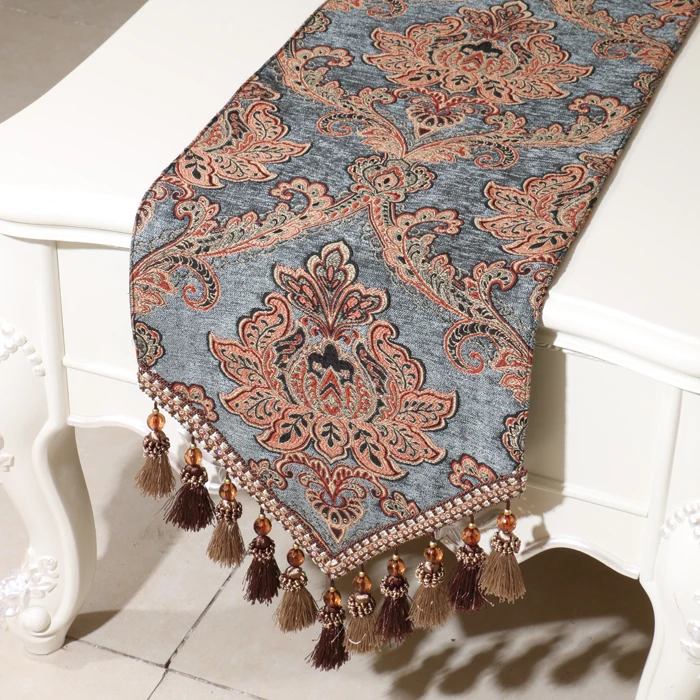 الأوروبية متعددة شرابة غطاء القماش الجدول عداء الراقية تنقش الجاكار decortion المنزل طاولة القهوة مفرش سرير عداؤون