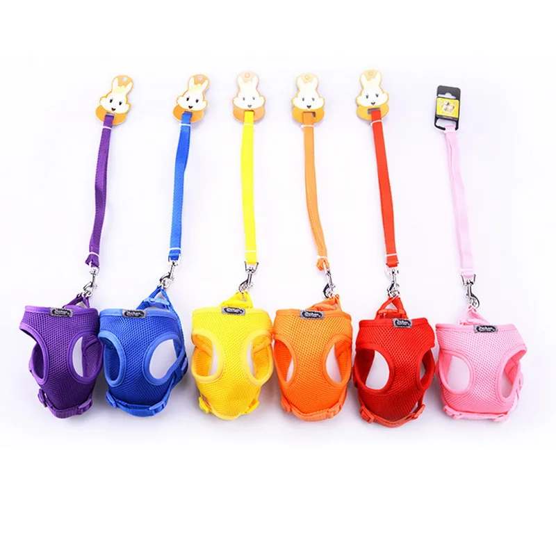 Hoomall 1set Candy Color Dog Harness Leash Set Adjustable Polyster Breathable Mesh Harness