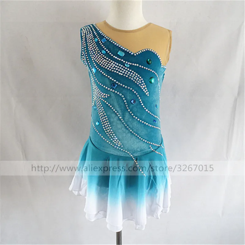 Платье для фигурного катания женское светло-голубое платье для катания на коньках для девочек стильная юбка без рукавов с градиентом изящное украшение для воды