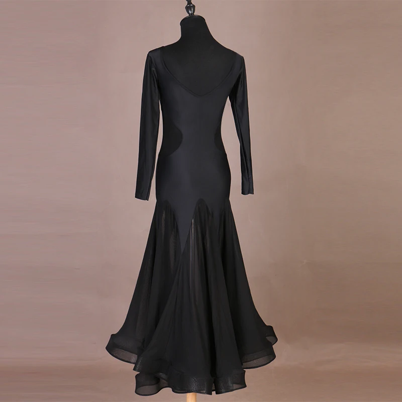Одежда для танцев фламенко, испанское платье, гладкое бальное платье, платье для танцев watlz, женские современные танцевальные костюмы, длинное черное платье