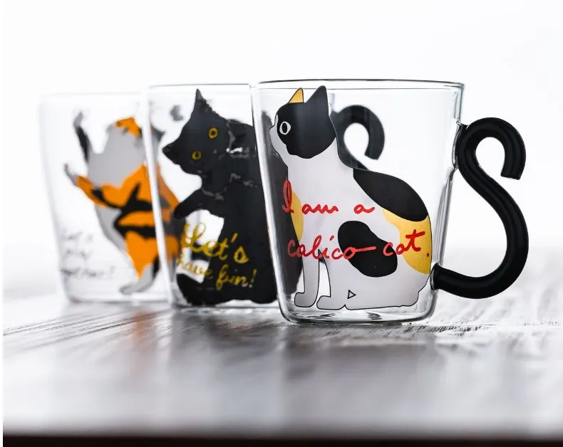 Justdolife 8,5 унций Милая креативная кружка для кофе с котом и молоком, стеклянная кружка для воды, чашка для чая, чашка с рисунком котенка для дома и офиса, чашка для фруктового сока