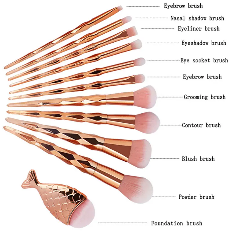 Алмазные кисти для макияжа Набор Профессиональный МИЛЫЙ основа смешивания Кисточки для макияжа контуринг, консилер, Румяна Косметика розовое золото