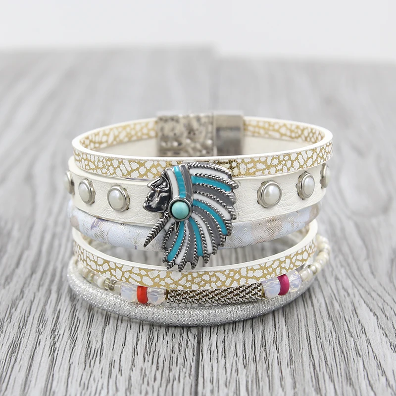 2019 Ethnic Leather Bracelet For Women Multi-layer Beads Pearl Bracelets&ampBangles Vintage Egyptian Wristbands Gift | Украшения и