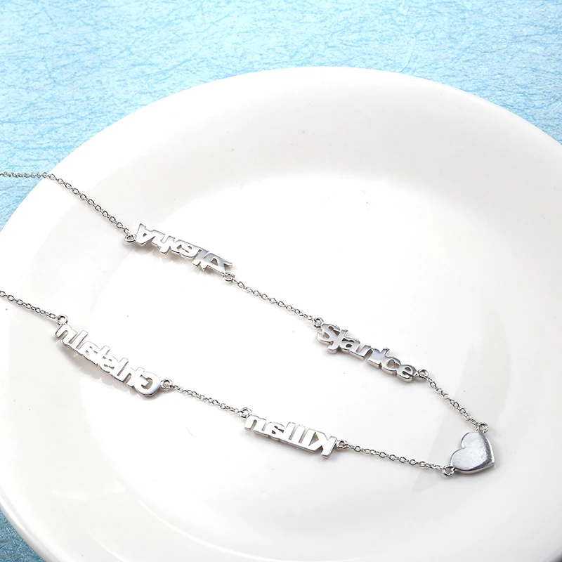 L11 925 Silver Custom Three Names Necklace Statement Personalized Choker For Women Necklace Customized Jewelry Family Gift