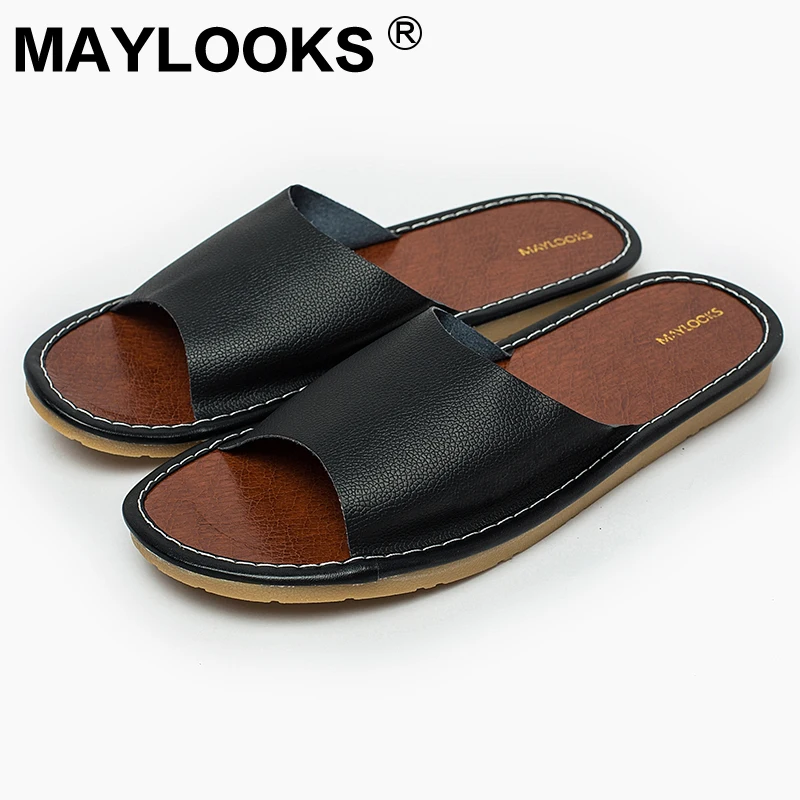 

Men Slippers Spring And Summer Real Leather Home Indoor Slip Non-slip Slippers 2018 New M-8811