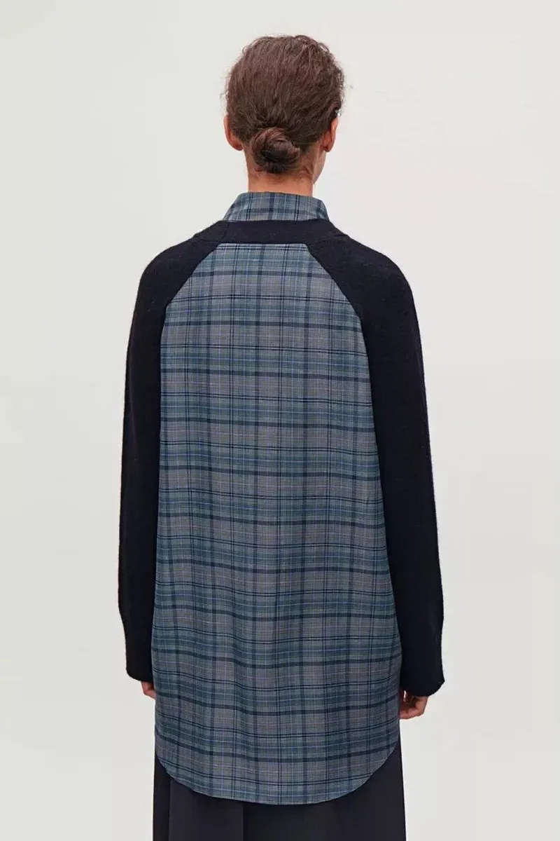 

2019 New Women V Neck Translucent Plaid Wool Cardigan
