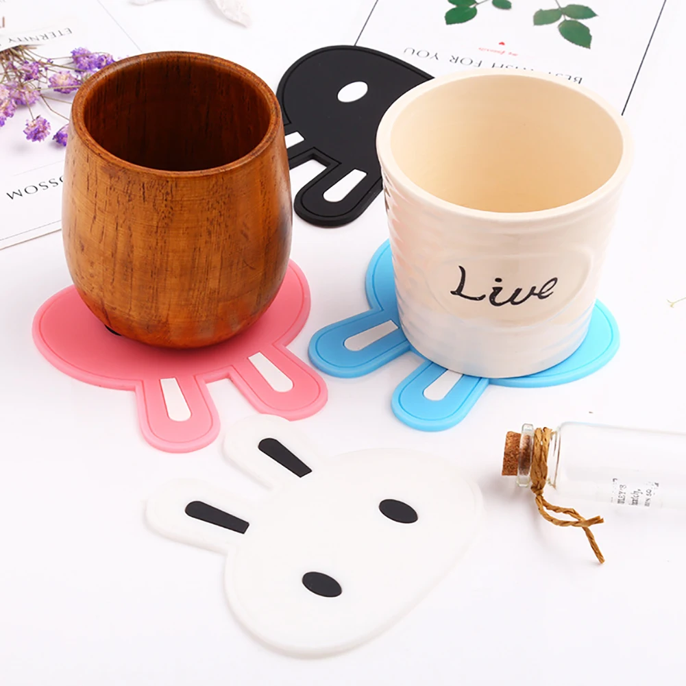 1 шт. милый мультфильм анти скольжения место кролик уши подстаканник творческий