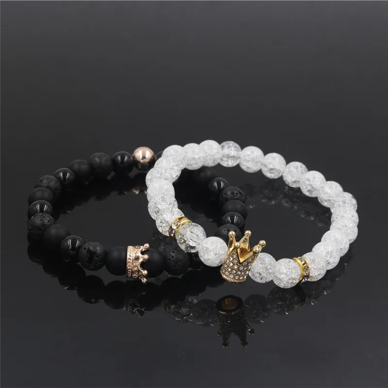 2 шт./компл. Мода Howlite камень бисера CZ браслет с короной Наборы для мужчин и женщин браслет-нитка с шармом браслет ручной работы Ювелирные изделия Подарки - Окраска металла: ZJ1730RG