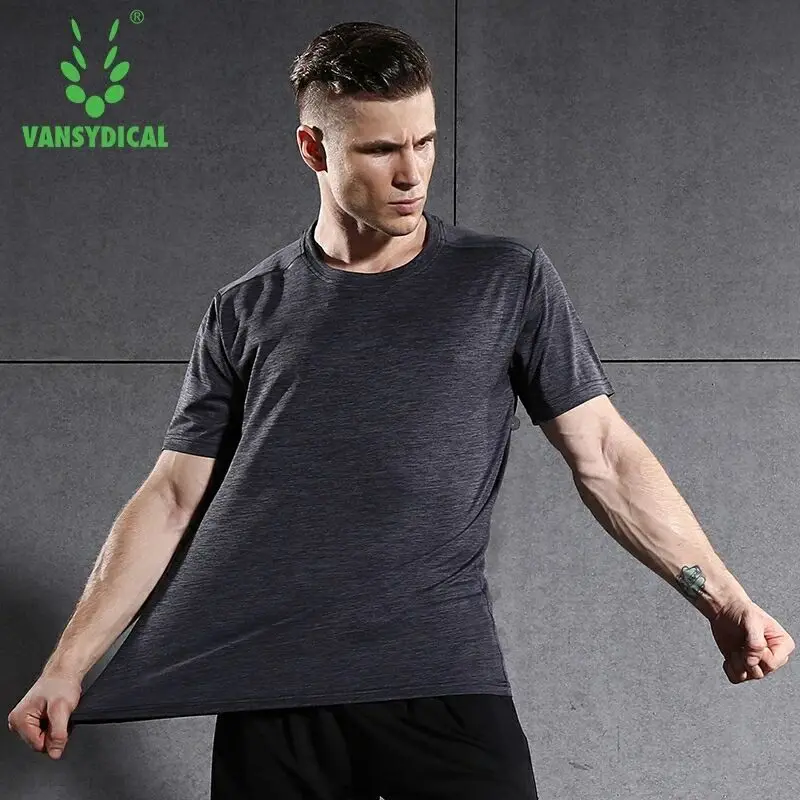 Vansydical спортивные футболки для бега Мужская спортивная одежда с коротким рукавом