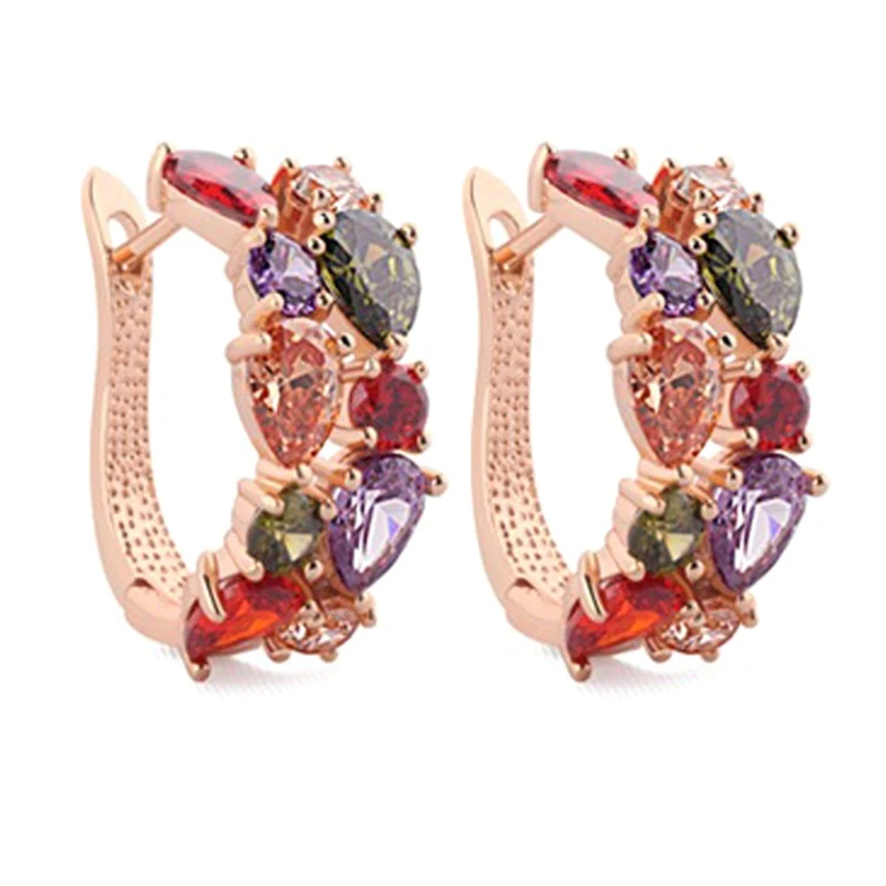 

Rose Gold Color Colorful Crystal Hoop Earrings For Women Zircon Party Engagement Jewelry Statement Earrings