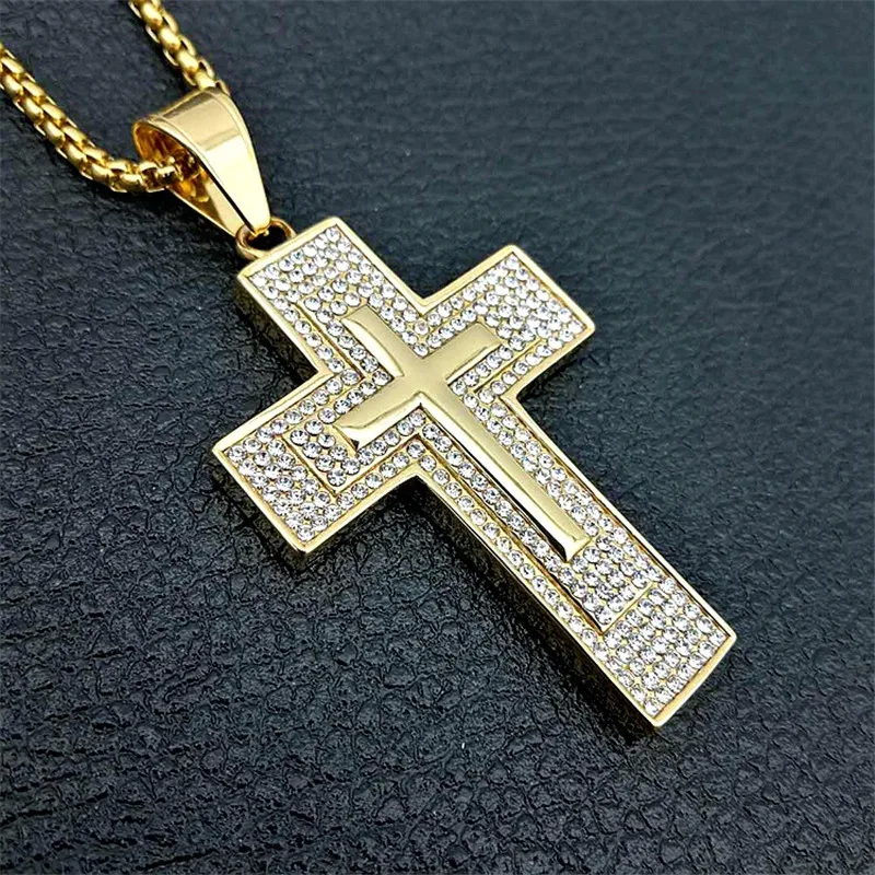 Религиозный Iced Out Bling Cross Подвески Ожерелья для женщин и мужчин золотой цвет
