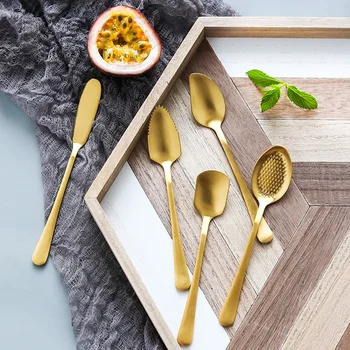 

Stainless Steel Spoon Cute Ice Cream Coffee Fruit Spoons Butter Knife Teaspoon Gold Plating Dessert Cake Sugar Spoon Tableware