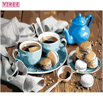 

still life canvas painting with numbers for special gift,painting by numbers coffee and dessert for dining room decor