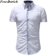 Летняя мужская белая рубашка, деловая, тонкая, короткий рукав, с карманом, в горошек, повседневная, для офиса, топы с отворотом размера плюс, Мужская модная рубашка