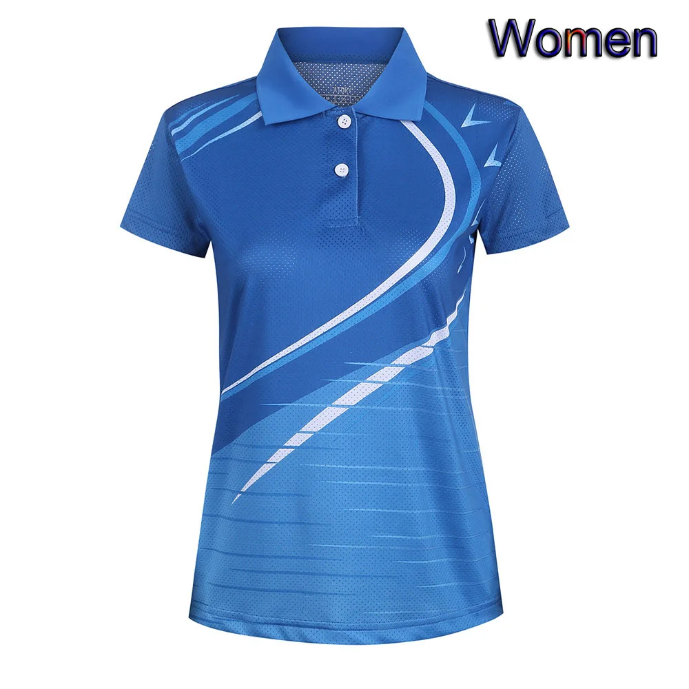 Рубашки для бадминтона для мужчин и женщин, детские шорты, Спортивная футболка для бадминтона, настольные теннисные майки, теннисная рубашка, Джерси для пинг-понга - Цвет: Woman blue shirt