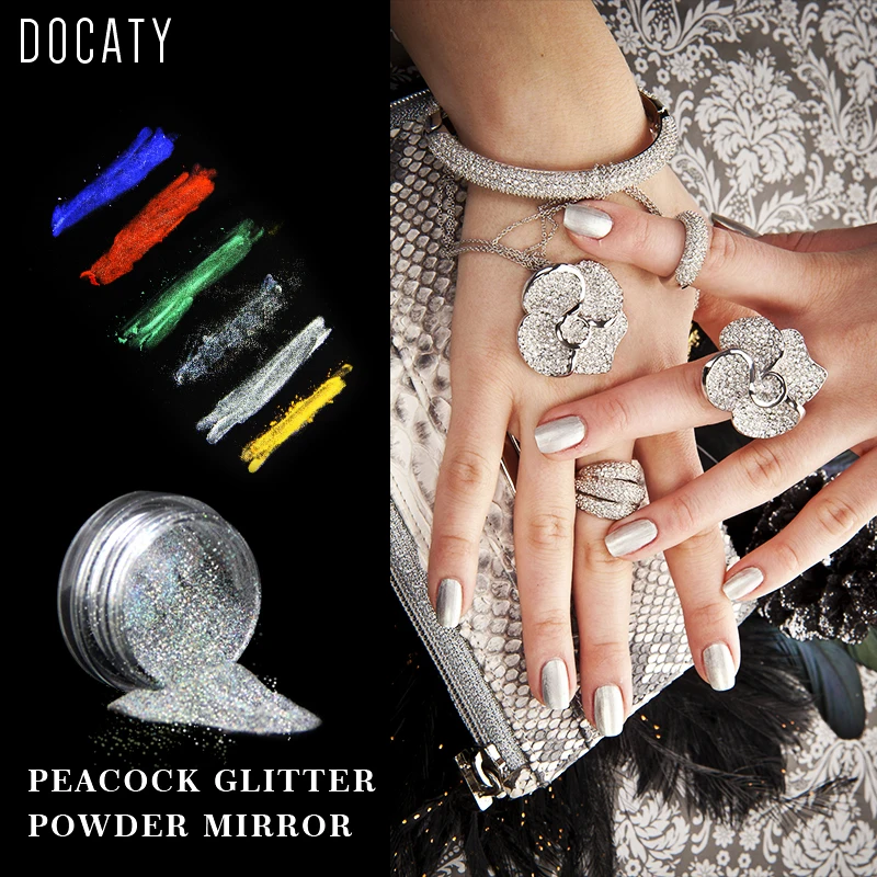 

Docaty Sequins for Manicure Silver UV Nail Gel Polish Holographic Glitter Acrylic Powder Soak Off UV Gel Nail Varnish