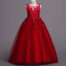 Свадебное платье для девочек, кружевные вечерние платья принцессы из тюля без рукавов с аппликацией из бисера, платье для первого причастия для девочек