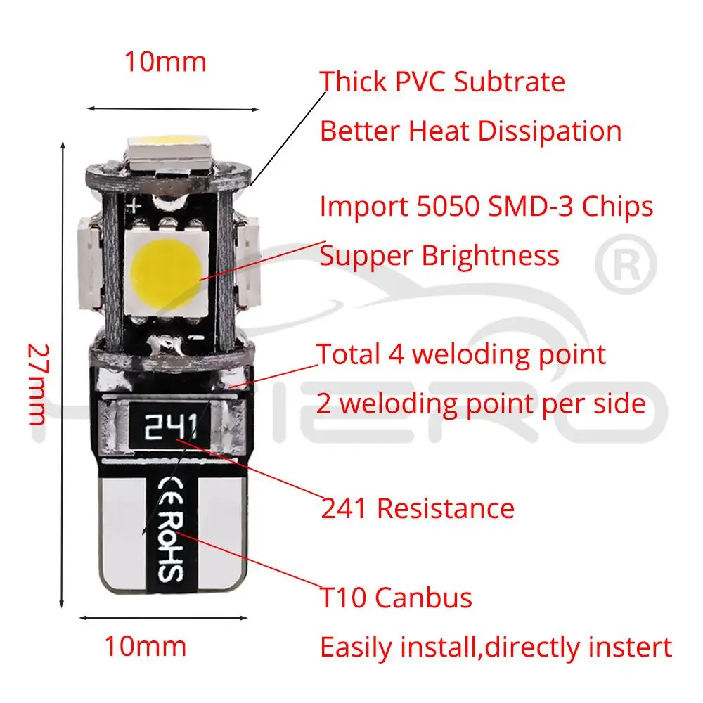 T10 5050 5SMD Белый Синий Автомобиль Led Canbus W5w 194 безотказная DC 12V парковочная лампа Клиренс клиновидный купольный светильник декодер знак Trun Led