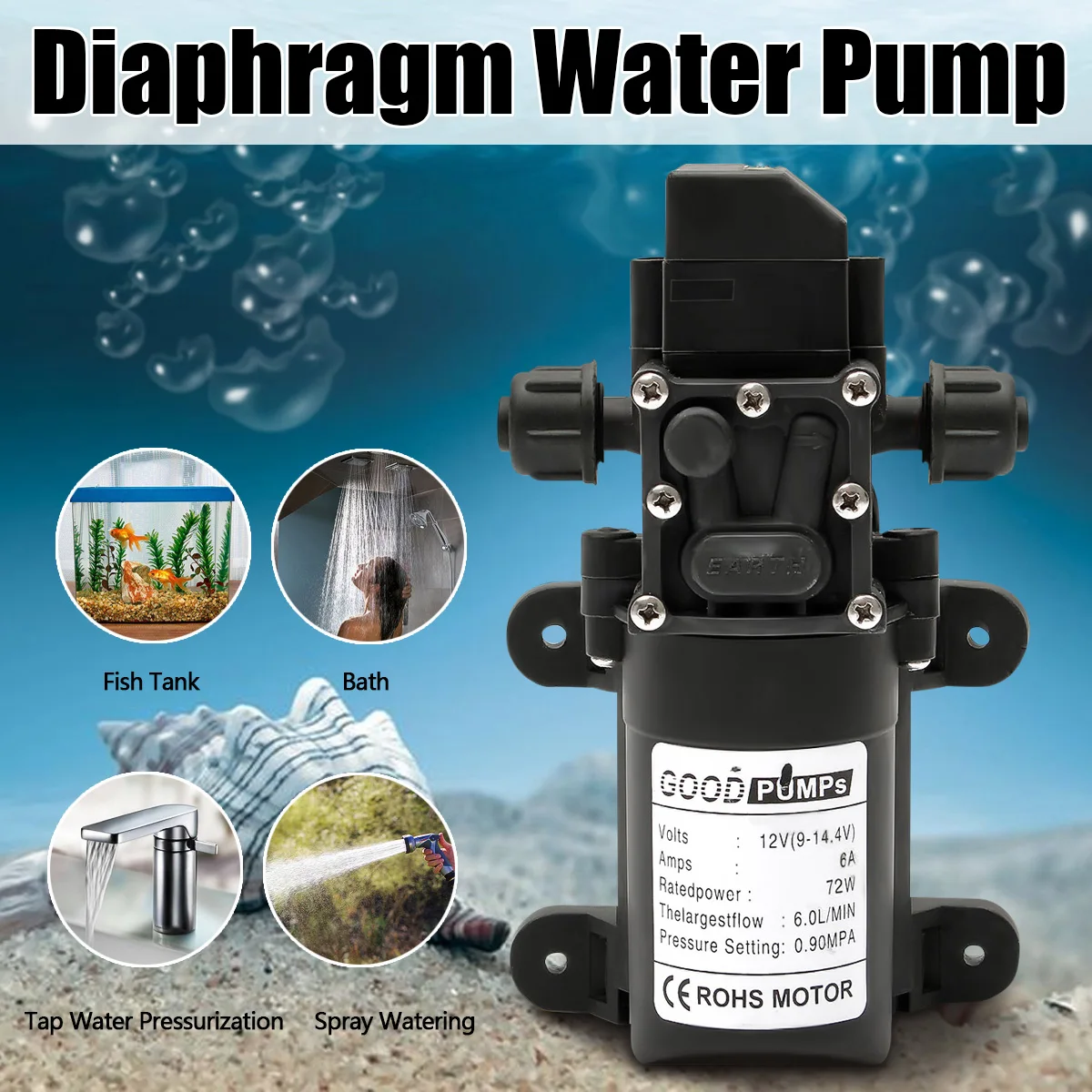 

Water Pump 12V 6A 72W 130PSI 6L/Min Stable High Pressure Diaphragm Water Pump PressureProtection Water Sprayer for Caravan Boat