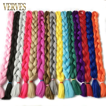 VERVES Braiding Hair 100 cm Synthetic Heat Fiber Braid 165g/Piece Women Pure Color Jumbo Braid Hair Extensions Pink 1