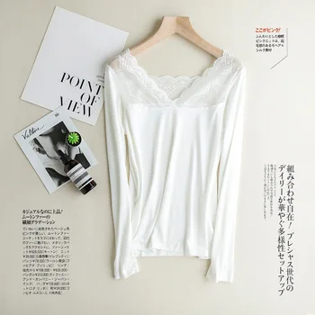 

Womens Long Sleeve Tops Lace Bottoming Shirt Women Modal V Neck Japanese Top Shirt Female Comfortable Basic Shirt