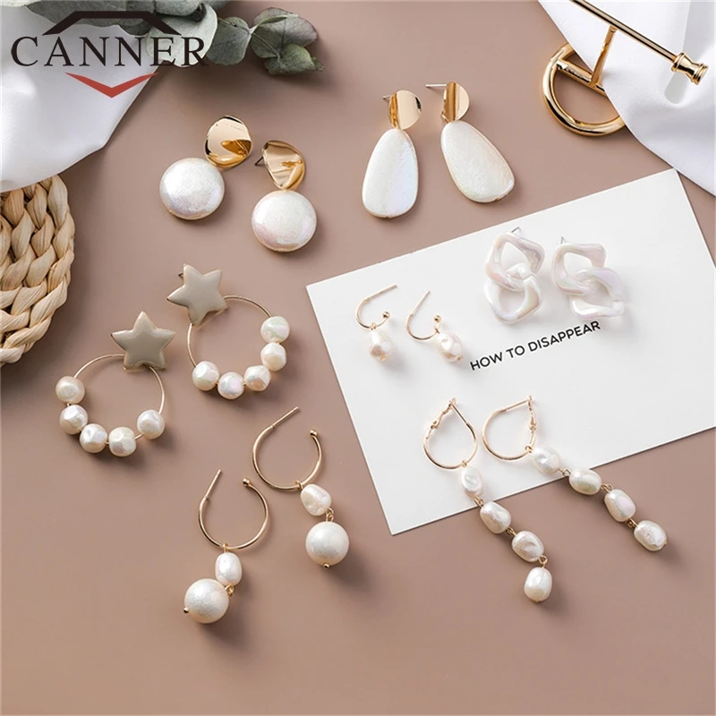 CANNER Fashion Elegant Imitation Pearl Drop Earrings for Women Alloy Statement Jewelry Circle Drop Earring FO