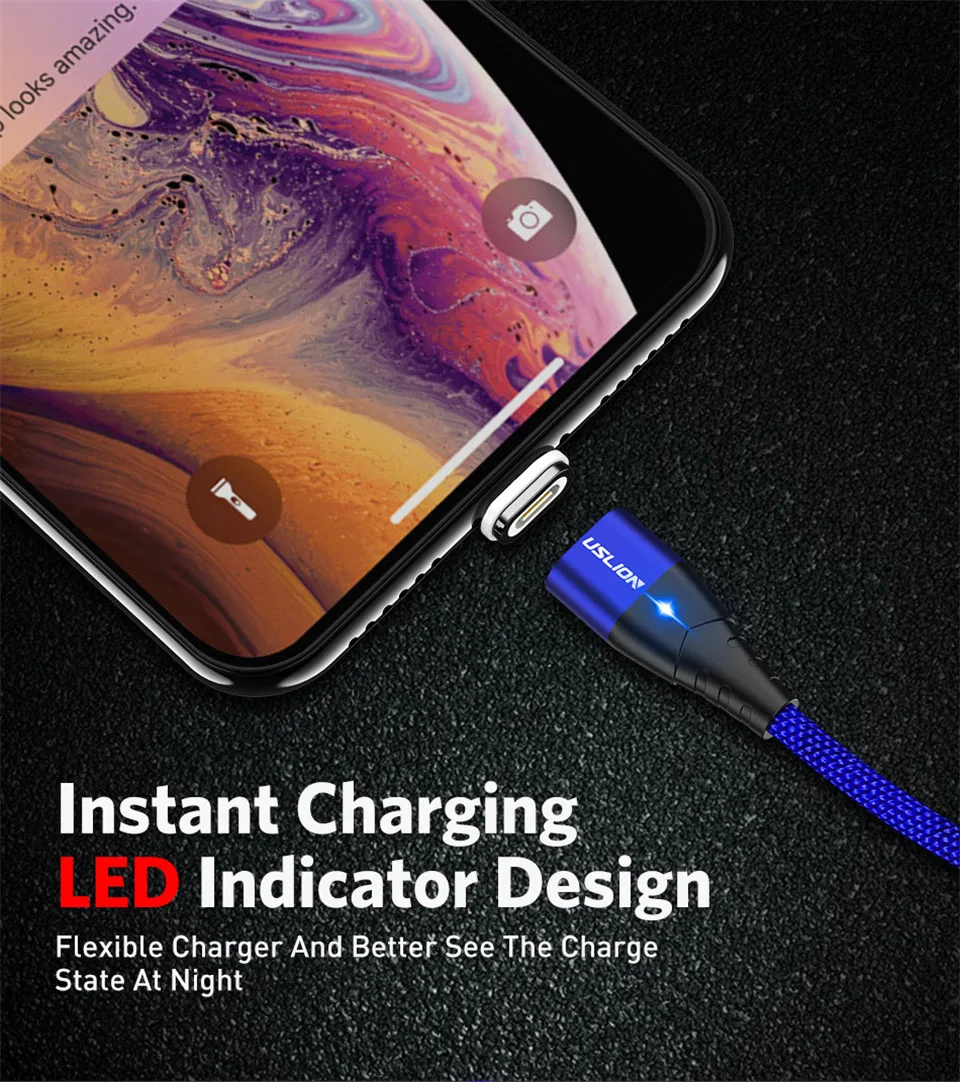 Магнитный usb-кабель USLION с магнитной вилкой и кабелем USB типа C и кабелем Micro usb 1 м USB кабель для быстрой зарядки samsung Xiaomi