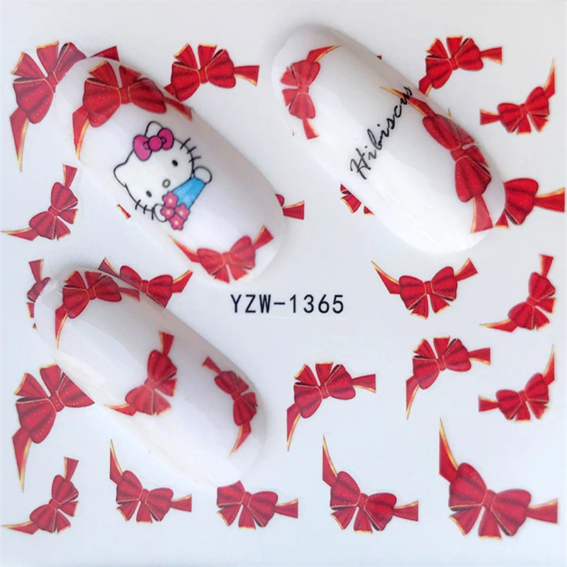 FWC, 1 лист, 3d, красный галстук-бабочка, переводные наклейки на воду, художественное оформление ногтей, французские советы, красота, полное покрытие, наклейки