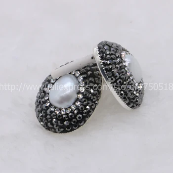 

Natural pearl stud earrings dropshape faceted beads pave rhinestone druzy earrings handcrafted gem jewelry for women 508-4