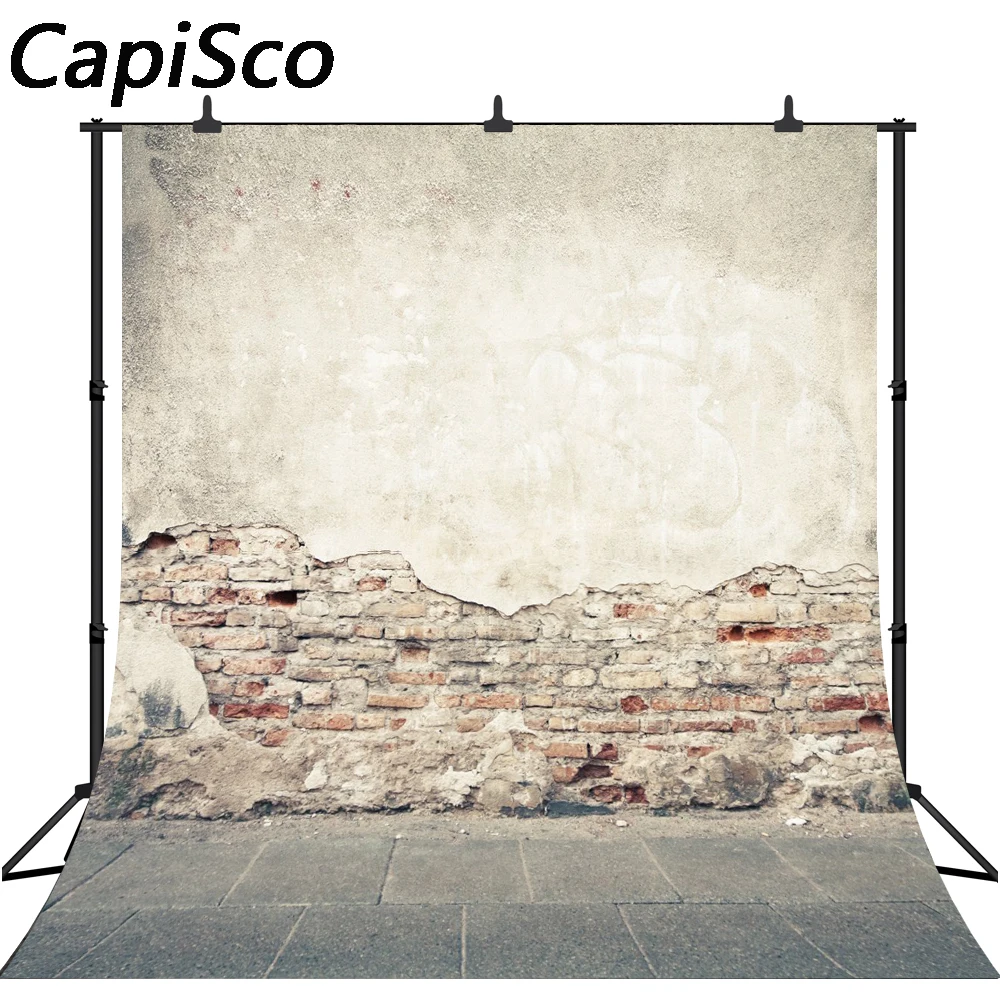 

CapiSco Crack Gray Wall Brick Wall Photography Background For Studio Photo Props Thin vinyl Photographic Backdrops