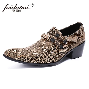 

Plus Size Luxury Pointed Toe Slip on Man Banquet Party Loafers Genuine Leather Python Height Increasing Men's Casual Shoes SL566