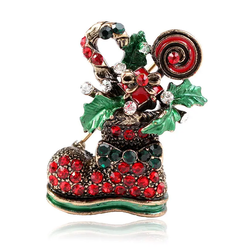 

1 PC 3.4*2.1 CM Fashion Badge Pin On Brooch Rhinestone Christmas Boots Collar Dress Scarf Buckle Decoration Xmas New Year Gift