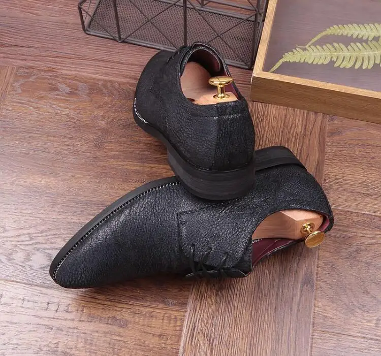 Augmenté Chaussures Robe Dentelle Relief Noir Les En Bout Mariage Mode Britannique De Pointu up Tous Cuir Match D'affaires qrtxTawFq