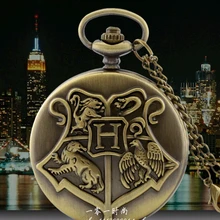 10 шт./лот Винтаж бронза Хогвартс Школа Знак Гарри Поттер карман Часы ожерелье с цепочкой женские подарок мужчине