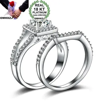 

OMHXZJ Wholesale Personality Fashion OL Woman Girl Party Wedding Gift White Luxury AAA Zircon 18KT White Gold Ring Set RN104