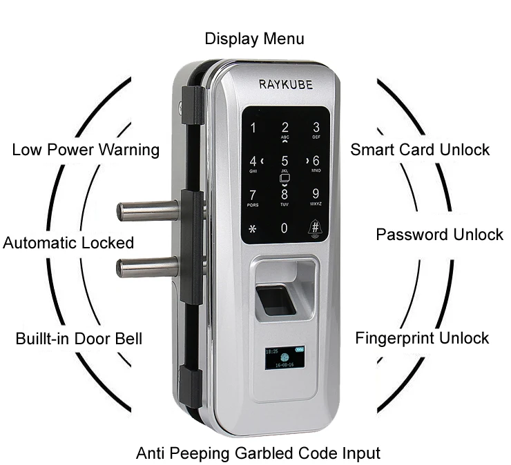 RAYKUBE биометрический дверной замок для офиса стеклянная дверь Keyless с сенсорной клавиатурой пульт дистанционного управления Умный Замок R-W06