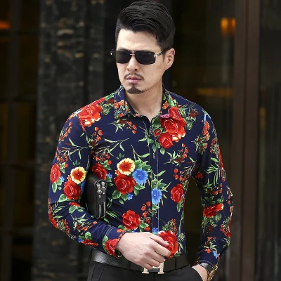 2018 High Quality Fashion Men Silk Hawaiian Shirt Plus