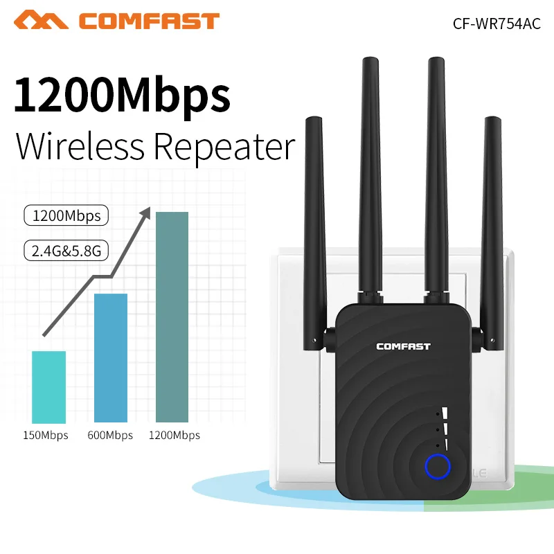 1200 м Wi Fi ретранслятор 4 * 2dBi антенна 2 & 5 8 двухдиапазонный беспроводной расширитель