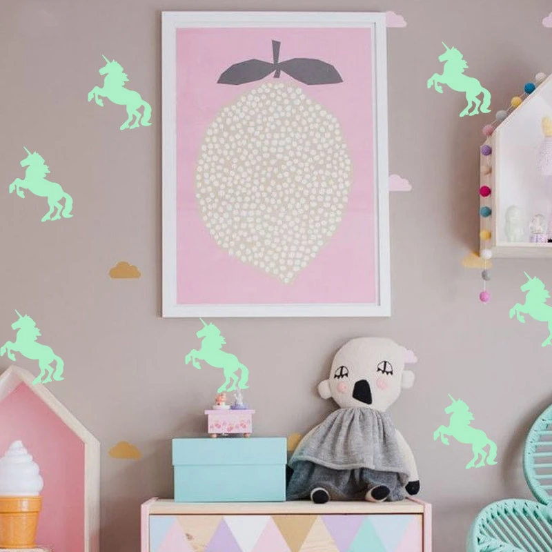 Cartoon Unicorn Luminous Wall Sticker DIY Removable Fluorescent Vinyl Decals Home Bedroom Decor Glow In the Dark Poster