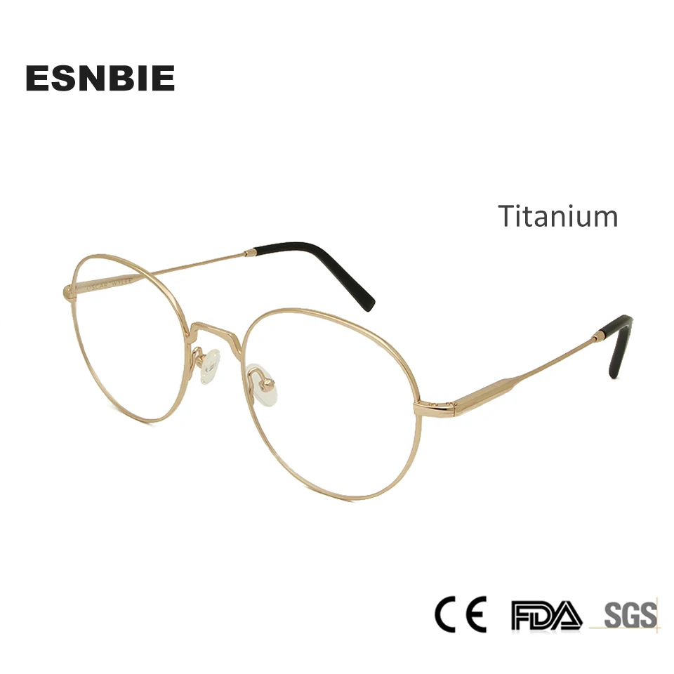 ESNBIE ультралегкие титановые оптические очки, оправа для мужчин, ретро оправа для глаз, женские брендовые корейские очки, Золотая круглая оправа для очков