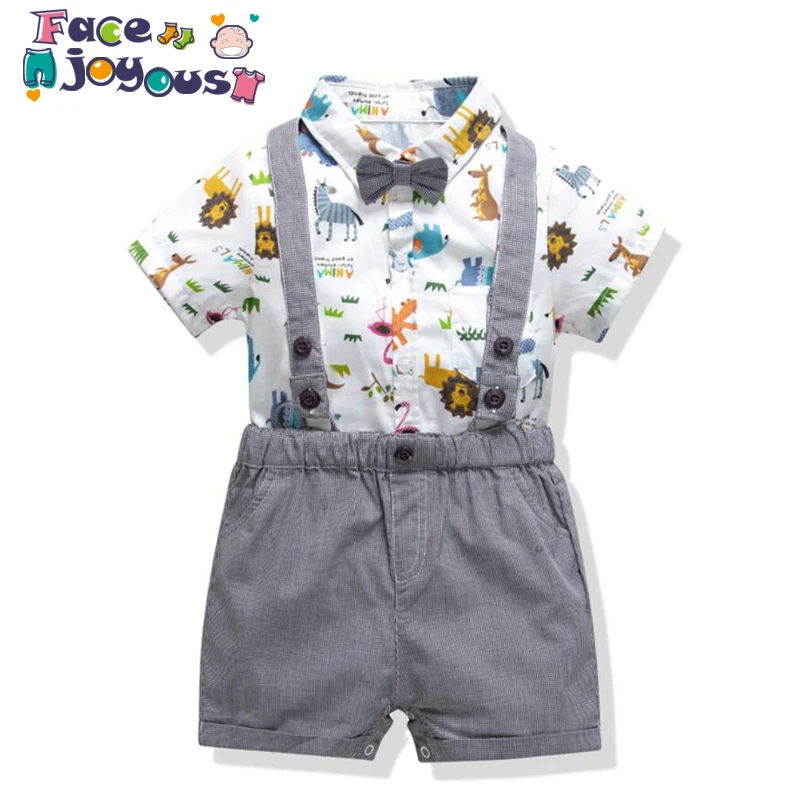 

Facejoyous Summer Newborn Short Sleeved Romper Bib Pants 2 Pieces Suit Baby Gitls Cotton Clothing Set Boys Animal Rompers 3-24M
