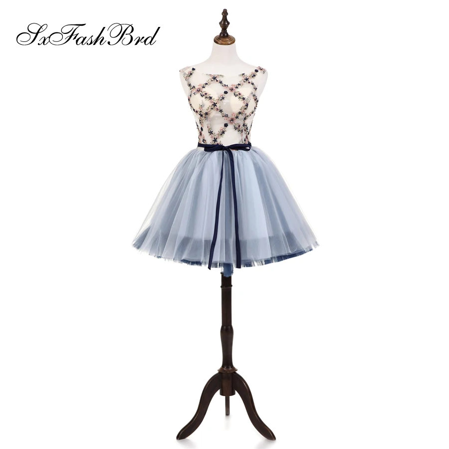 

Robe Longue O Neck Open Back A Line Tulle Mini Short Formal Elegant Dresses for Women Evening Party Prom Dress