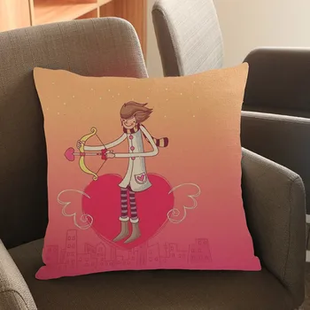 

Loving Couple Cartoon Love is Boat Coffee Heart Shape Decorative Pillows Home Decoration Cotton Linen Sofa Throw Pillow Covers