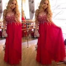 Rote Schatz Chiffon Perlen Prom Kleider 2017 Bodenlangen Vestido De Festa Longo Abendkleider Abendkleider Elegante damen