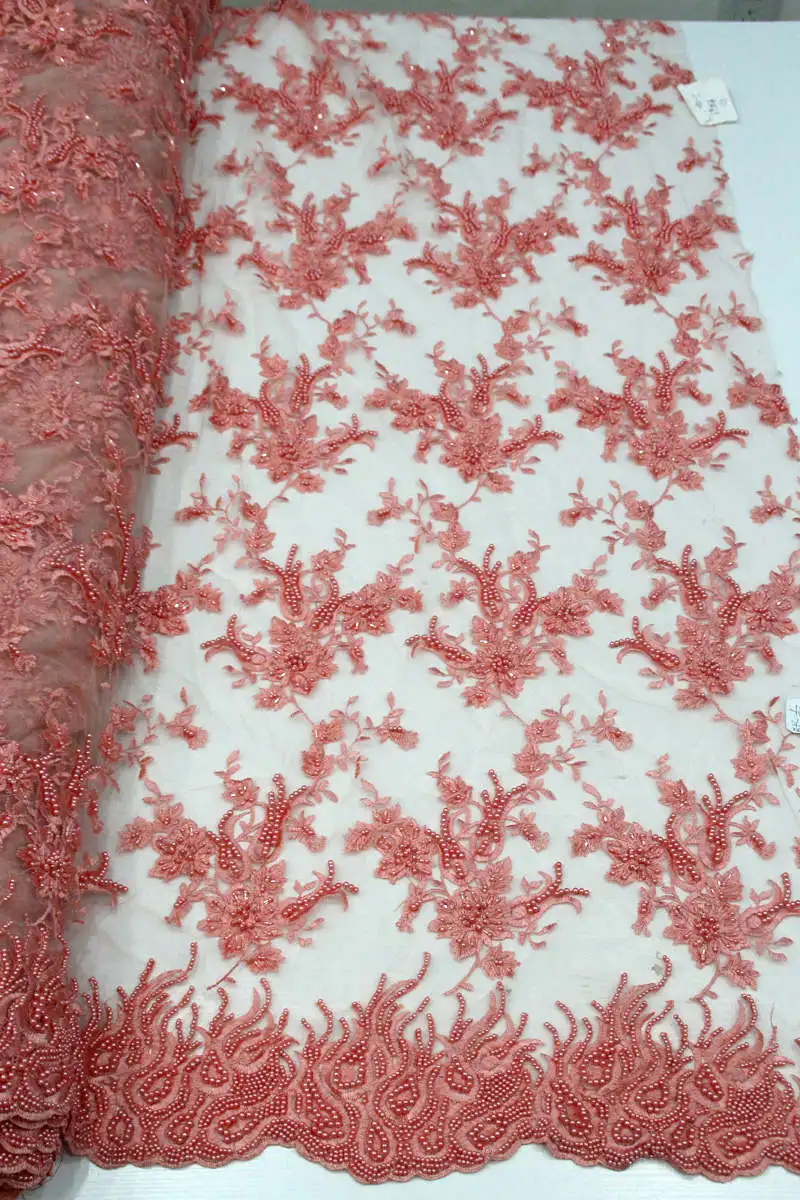 

Gorgeous african lace fabric with beads 2018 hot beaded fabric high quality tulle lace fabric for wedding
