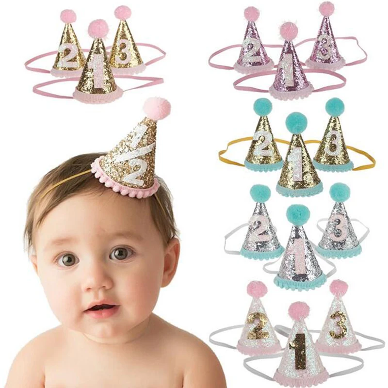 Baby Girls Birthday Infant Toddler Crown Caps Hats Hair Band Crib Kids